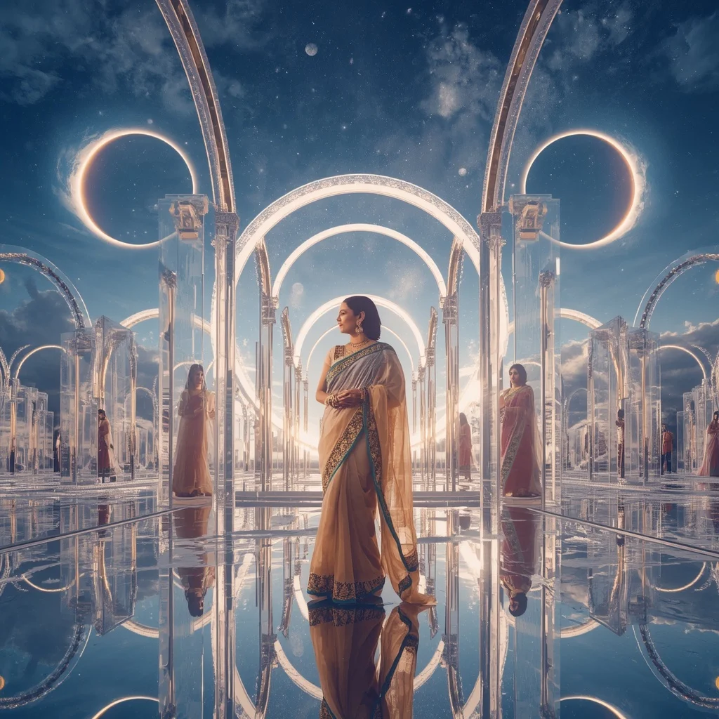 Festive Pastel Saree Crystal Celestial Eclipse Palace Collage Premium Cinematic | Best Ai Prompt 2026