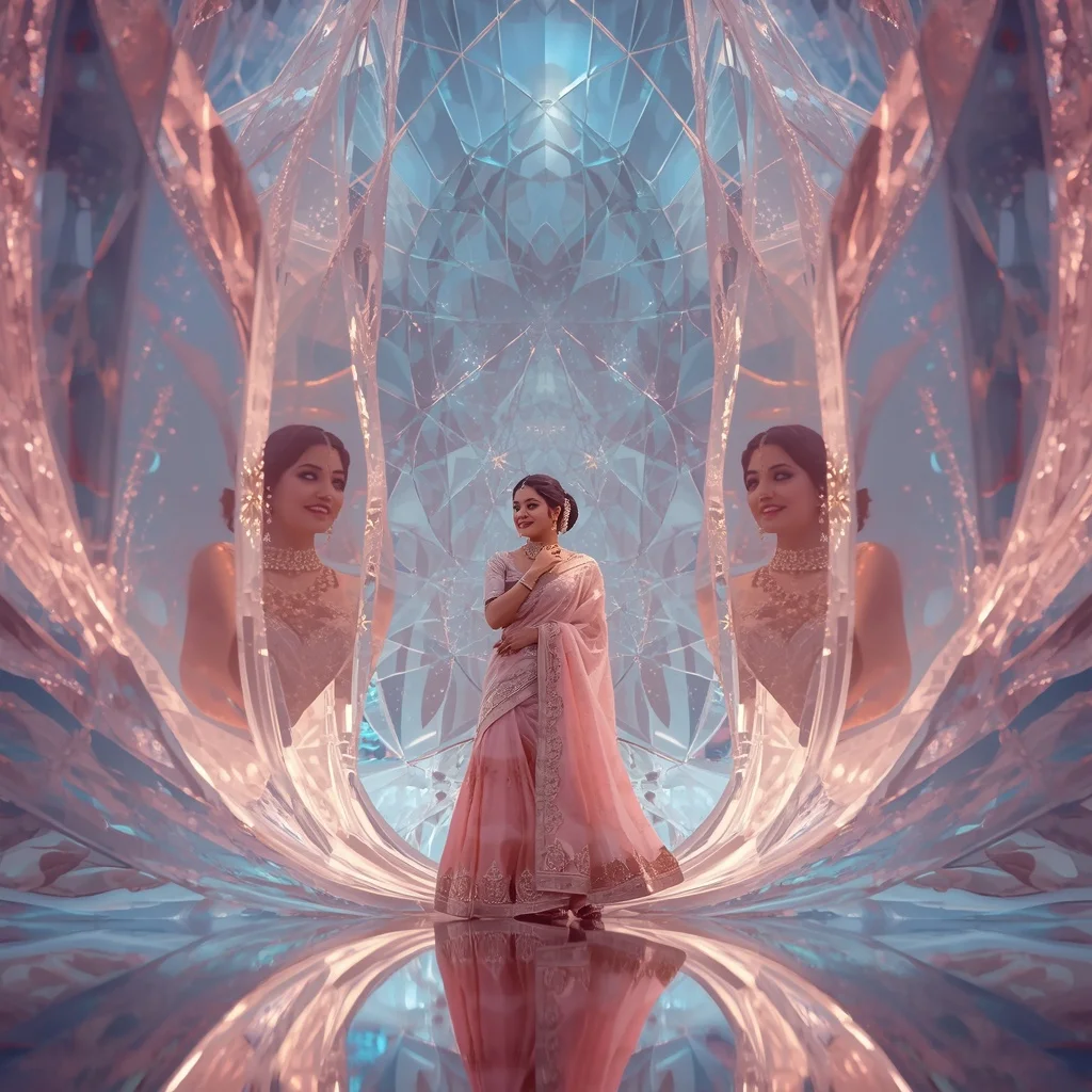 Festive Pastel Saree Crystal Celestial Lotus Cathedral Collage Premium | Viral Instagram Ai Prompt