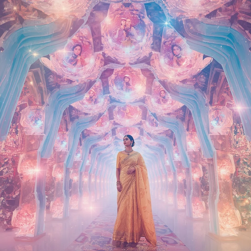 Festive Pastel Saree Crystal Galaxy Blossom Palace Collage Luxury | Prompt Seen Girl Photo Editing ChatGPT