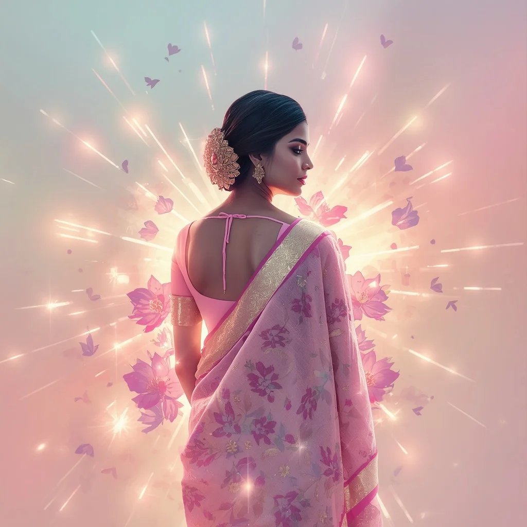 Festive Pastel Saree Crystal Gardenia Light Burst Collage Cinematic | Girl Prompt