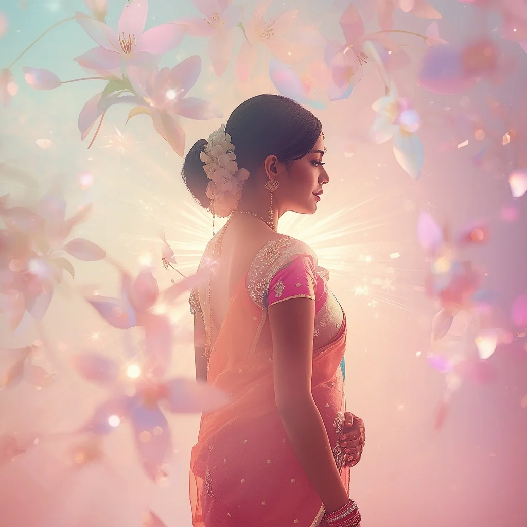 Festive Pastel Saree Crystal Jasmine Light Burst Collage Cinematic | Best AI Art