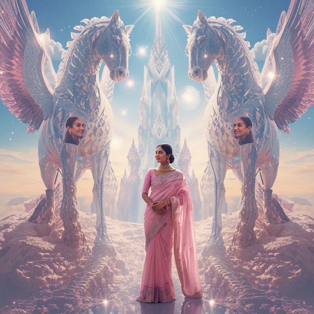 Festive Pastel Saree Crystal Pegasus Sky Kingdom Collage Premium Cinematic | Ai Prompt For Reels
