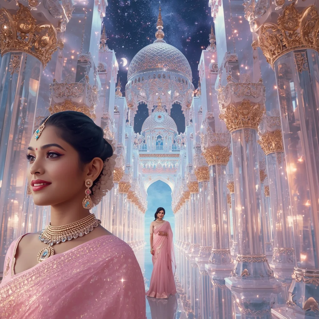 Festive Pastel Saree Crystal Starlight Palace Collage Premium Cinematic | Saree Prompt Seen