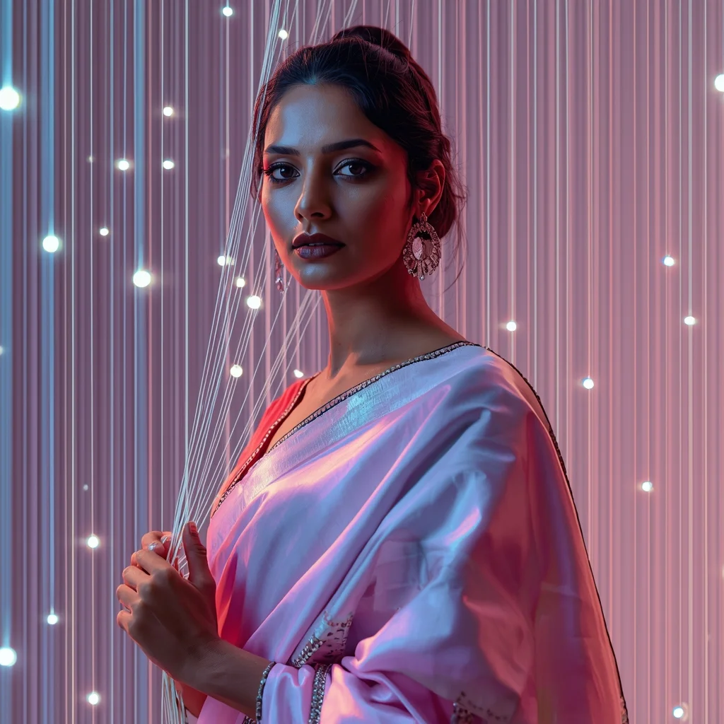 Festive Pastel Saree Cybernetic Silk Loom Collage Modern Cinematic | Saree Prompt For Chatgpt For Girl