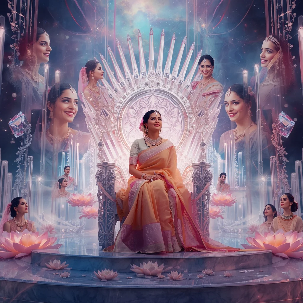 Festive Pastel Saree Diamond Aurora Infinity Throne Collage Premium | Cute Girl Ai Prompt