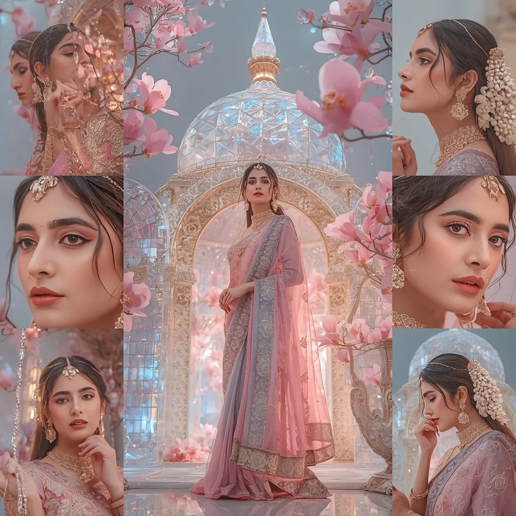 Festive Pastel Saree Diamond Celestial Magnolia Palace Collage Premium Cinematic Luxury | Prompt Ai For Girl Aesthetic