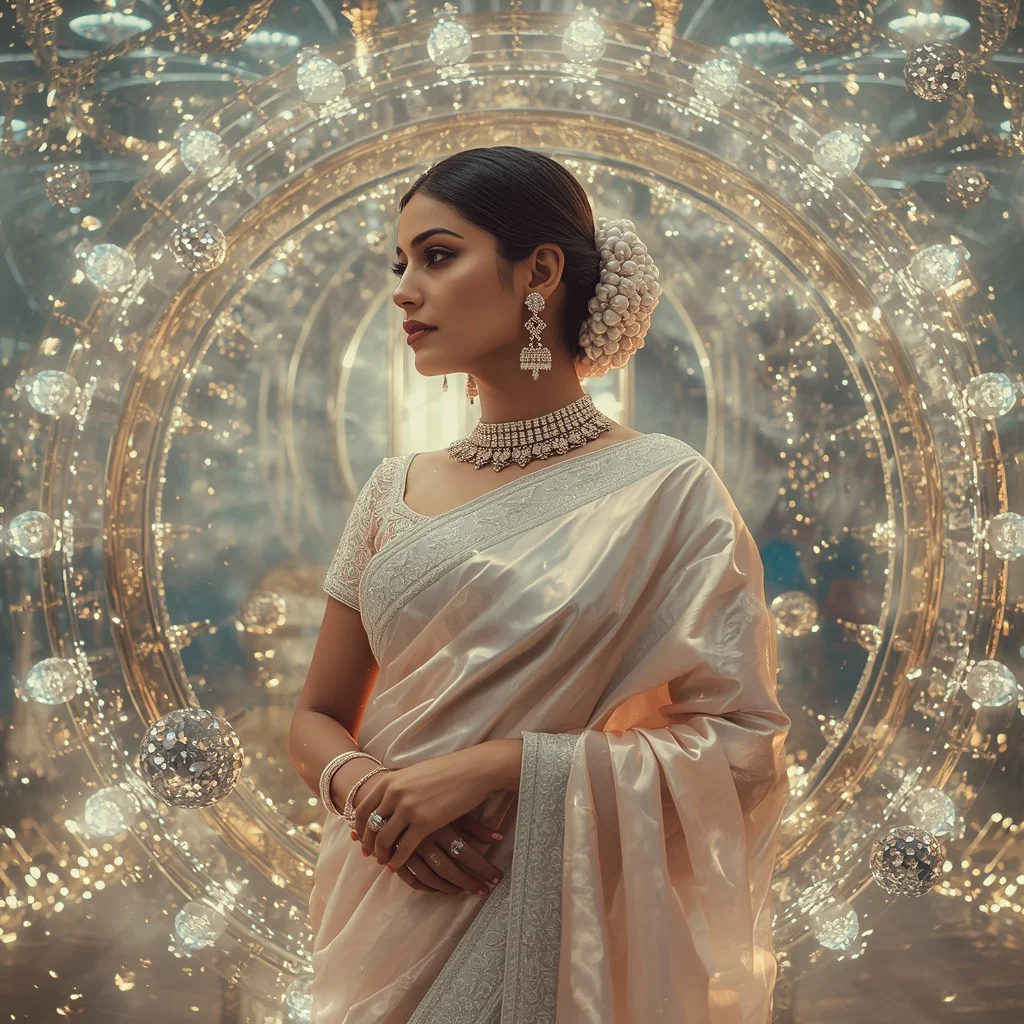 Festive Pastel Saree Diamond Planet Carousel Sanctuary Collage | Cute Girl Ai Prompt