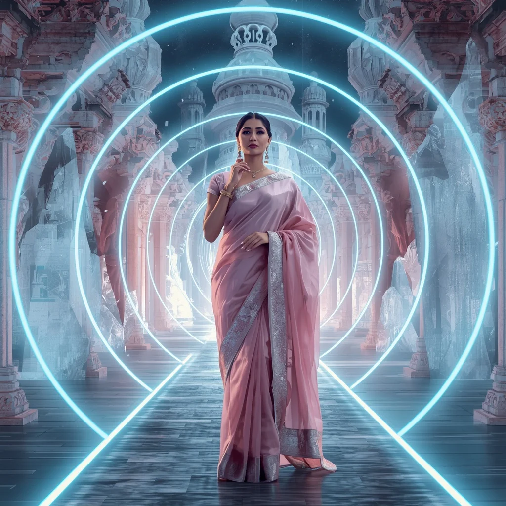 Festive Pastel Saree Digital Halo Crystal Kingdom Modern Collage | Luxury Ai Prompt