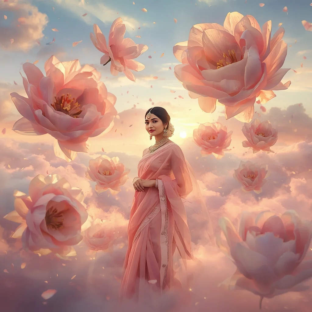 Festive Pastel Saree Dream Rosewater Cloud Realm Collage Cinematic | Gemini Ai Photo