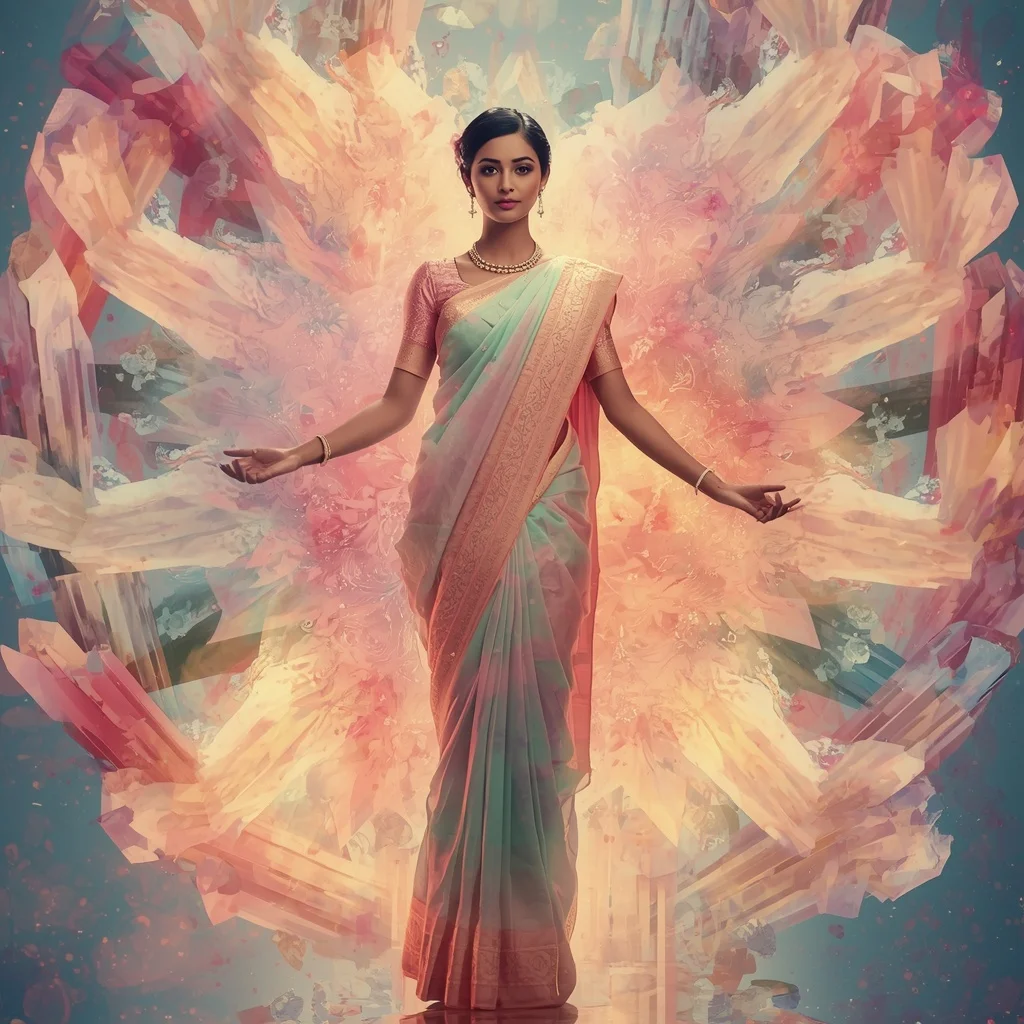 Festive Pastel Saree Energy Aura Crystal Bloom Collage Cinematic | Gemini Ai Prompt Copy Paste