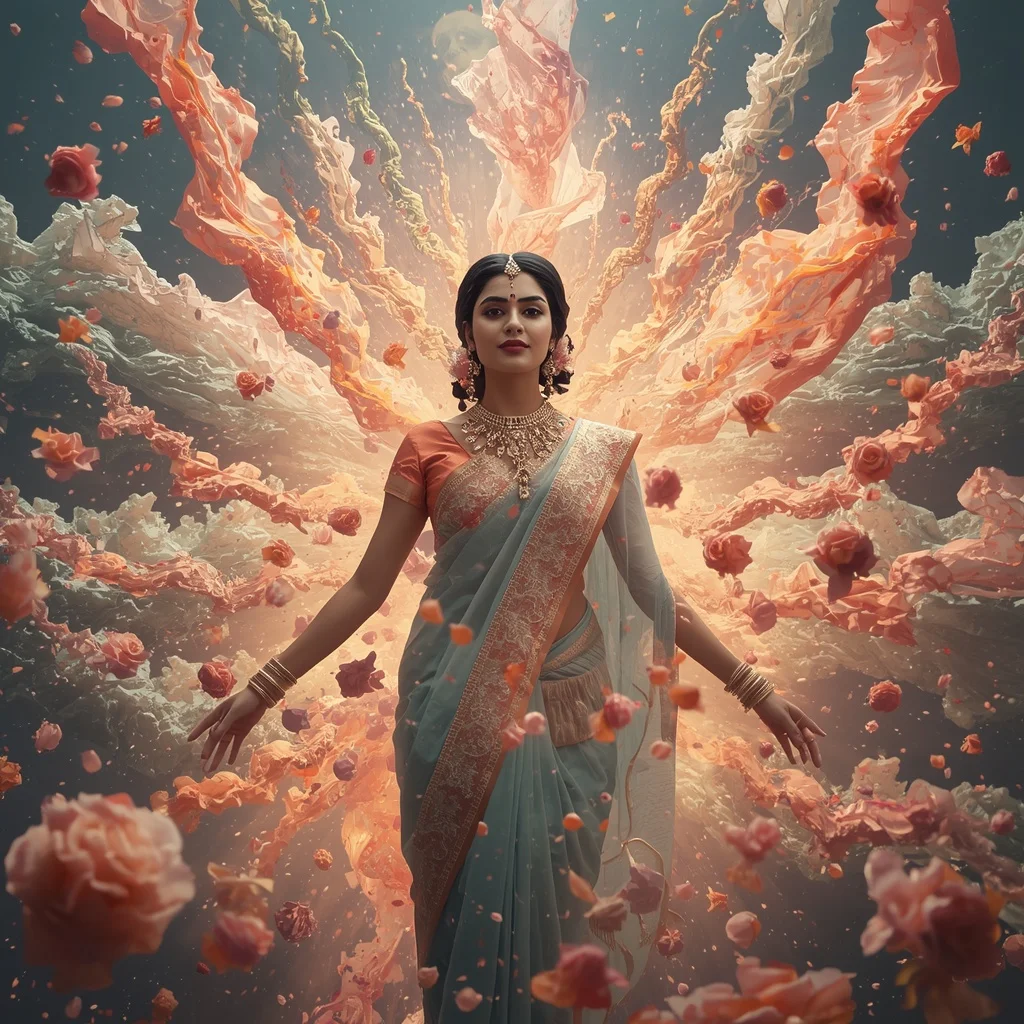 Festive Pastel Saree Energy Aura Dream Bloom Collage Cinematic | Ai Prompt For Reels