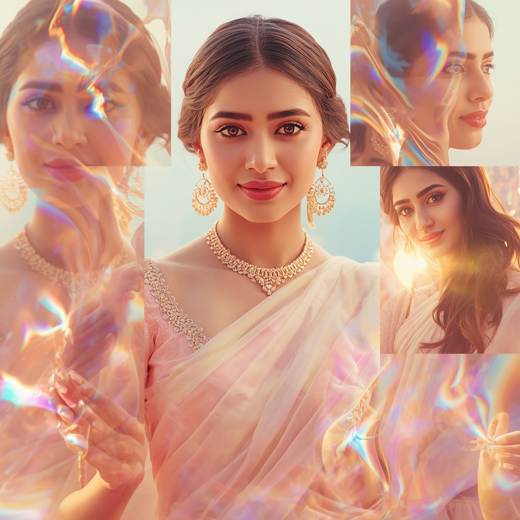 Festive Pastel Saree Energy Wave Refraction Field Collage Cinematic | Free Ai Prompt