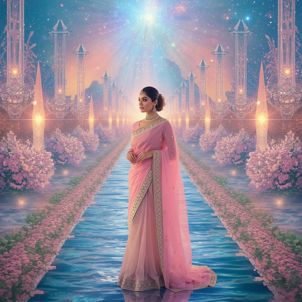 Festive Pastel Saree Eternal Aurora Diamond Celestial Dynasty Collage Cinematic Luxury | Photo Prompt