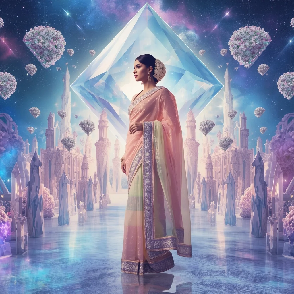 Festive Pastel Saree Eternal Aurora Diamond Supreme Celestial Realm Collage Cinematic Luxury | Trending Girl Photo Prompt