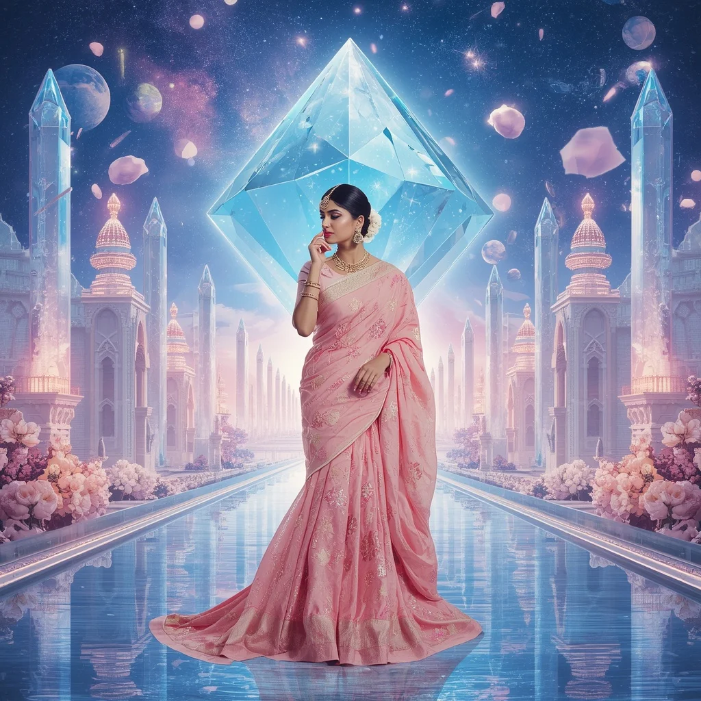 Festive Pastel Saree Eternal Diamond Celestial Empire Grand Finale Collage Cinematic Luxury | Ai Art Prompt