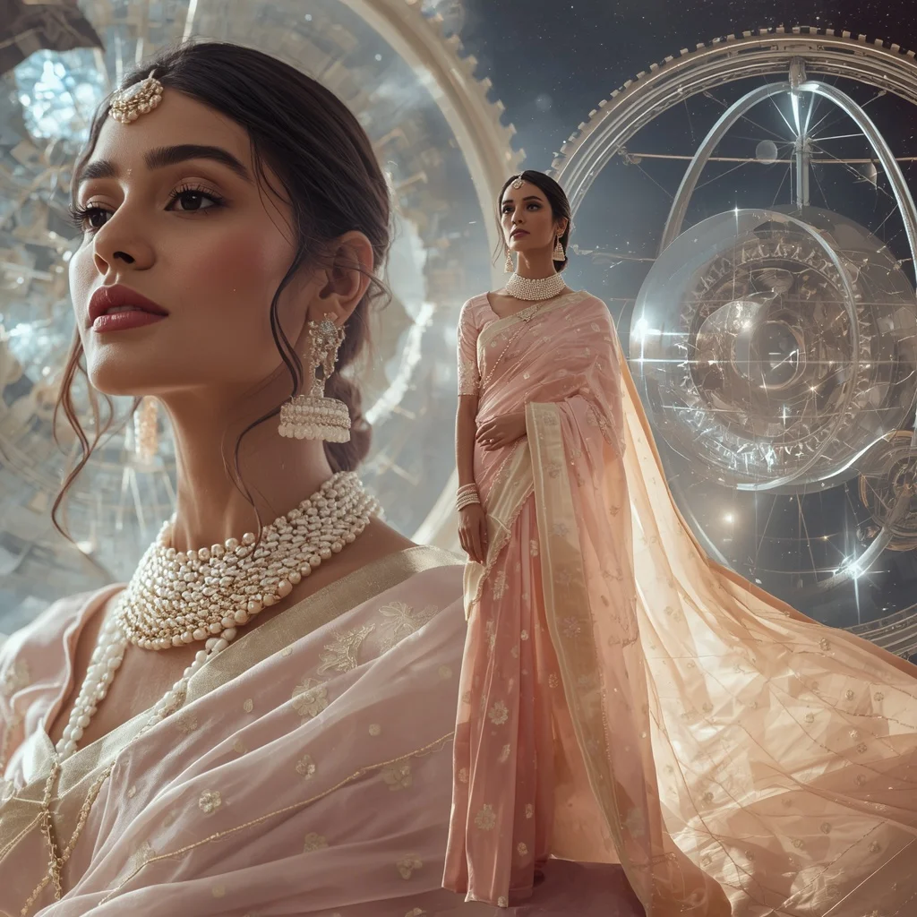 Festive Pastel Saree Floating Crystal Astrolabe Empire Collage | Prompt Seen Trending Girl 2026 Instagram
