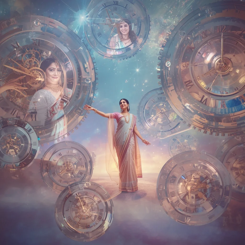 Festive Pastel Saree Floating Crystal Clockwork Galaxy Collage Cinematic | Prompt For Traditional Look For Girl Chatgpt Instagram