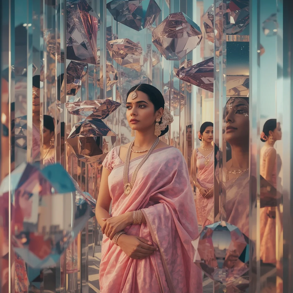 Festive Pastel Saree Floating Prism Infinity Archives Collage Premium Cinematic | Ai Image Prompt Generator Free