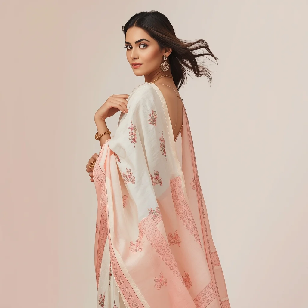 Festive Pastel Saree Girl Gentle Turn Front Hold Pose | Saree Prompt For Gemini Ai