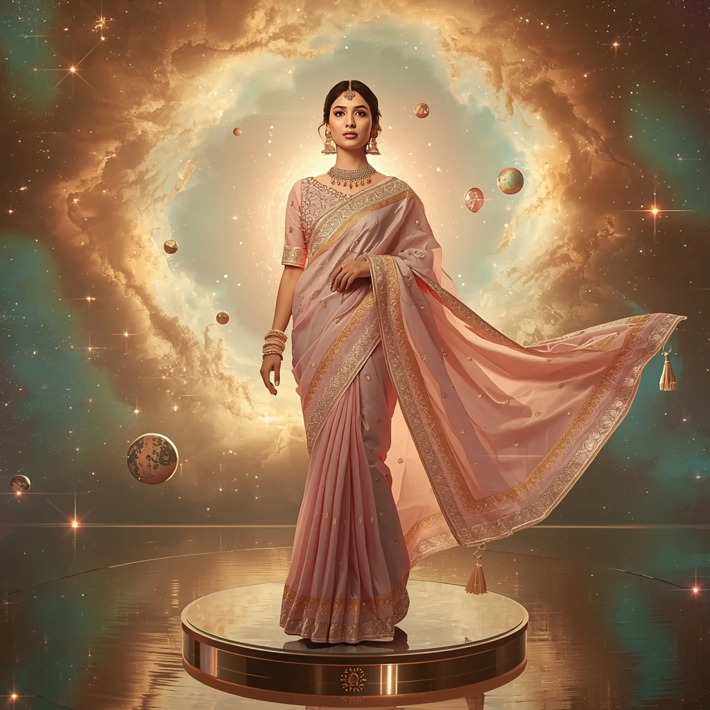 Festive Pastel Saree Golden Aurora Nebula Vortex Collage | Eternal Supreme Prompt | Saree Prompt Generator