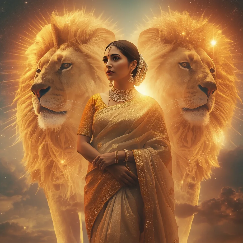 Festive Pastel Saree Golden Solar Lion Kingdom Collage | Instagram Model Ai Prompt