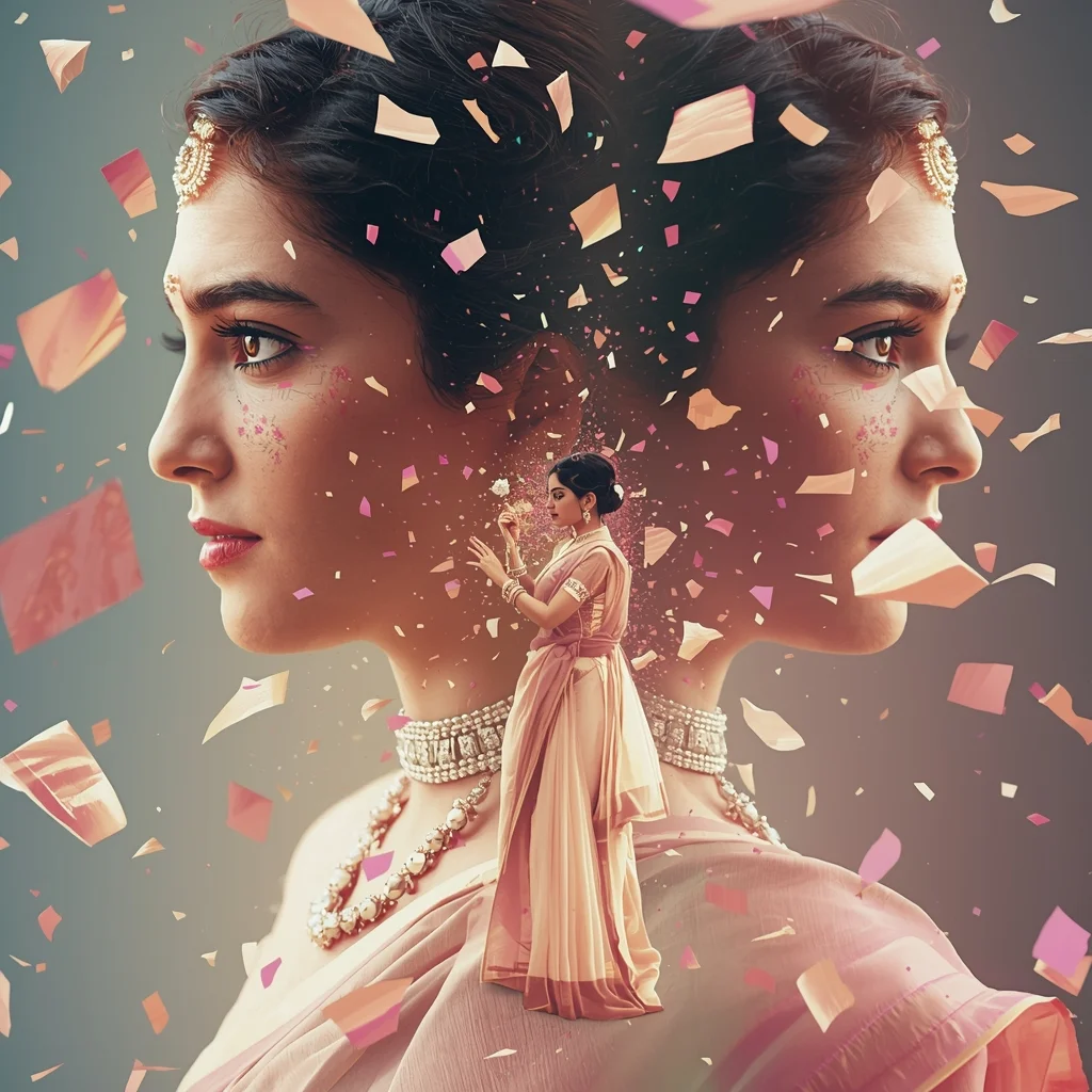 Festive Pastel Saree Gravity Orbit Fragments Collage | Indian Girl Floating Shards Cinematic Viral Prompt | Saree Ai Prompt