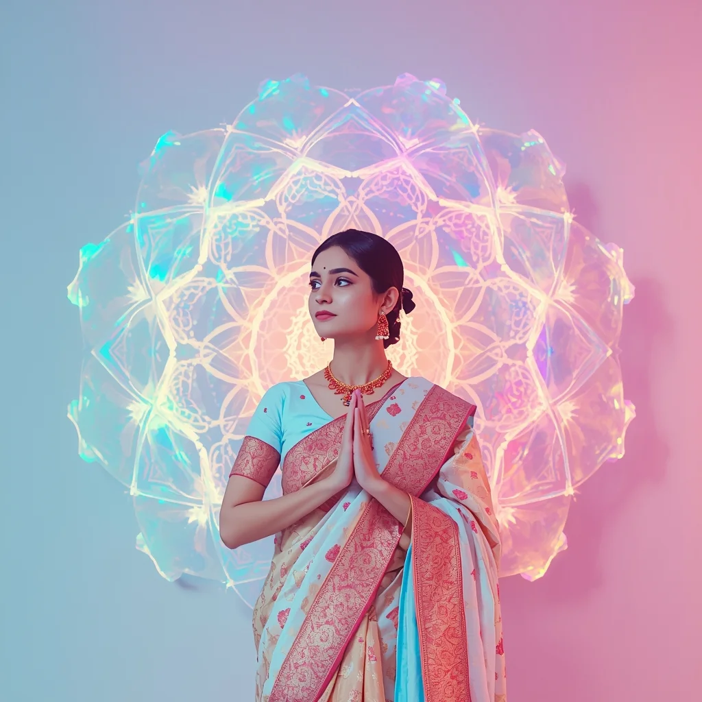 Festive Pastel Saree Holographic Lotus Mandala Layers Collage Modern Cinematic | New Prompt Chatgpt