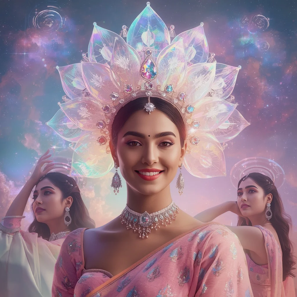 Festive Pastel Saree Holographic Moonflower Nebula Crown Collage Modern Cinematic | Instagram Profile Pic Ai Prompt