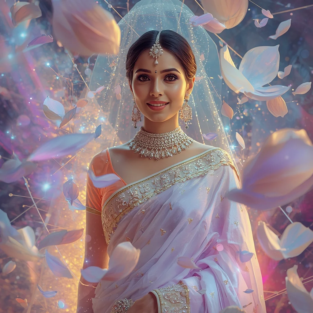 Festive Pastel Saree Holographic Petal Universe Collage Modern Cinematic | Prompt For Gemini Ai Girl In Kurti