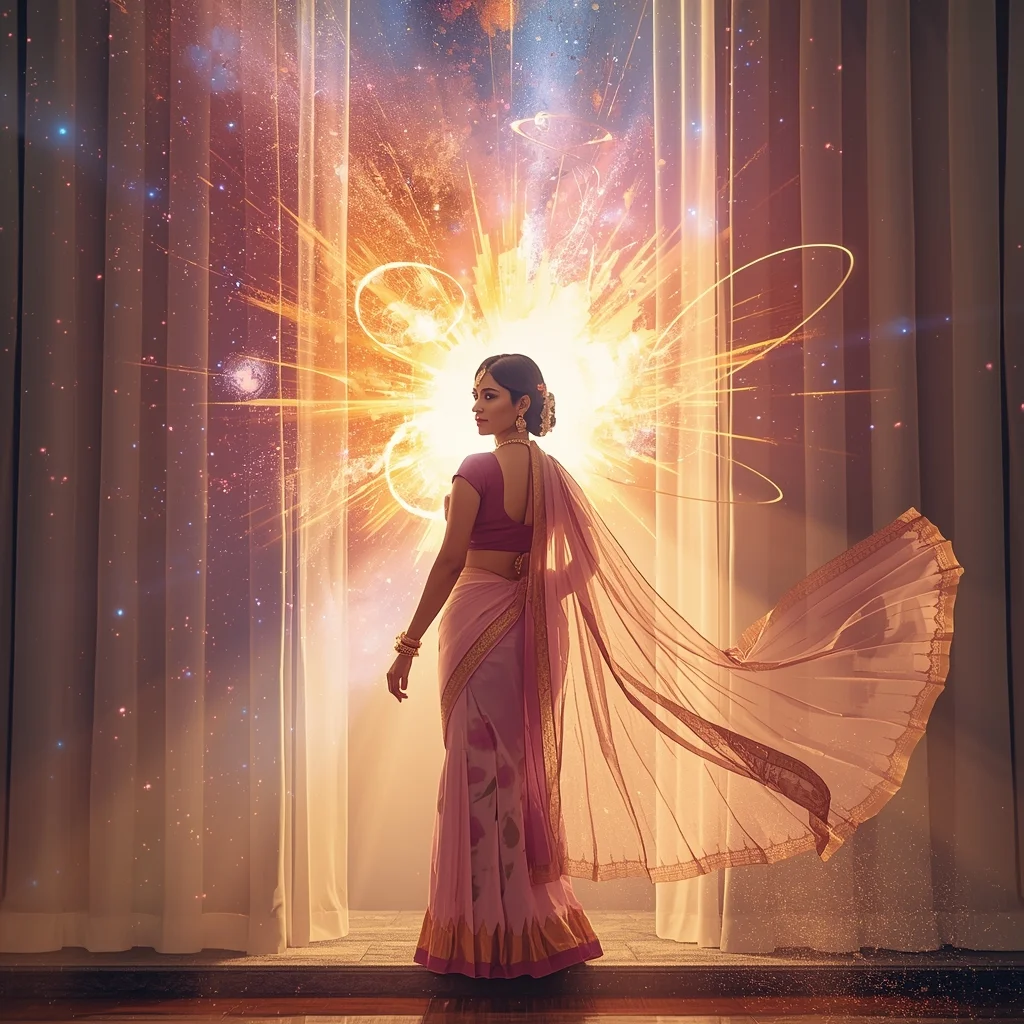 Festive Pastel Saree Imperial Cosmic Curtain Galaxy Burst Collage | Regal Symphony Prompt | Saree Photoshoot Ai Prompt