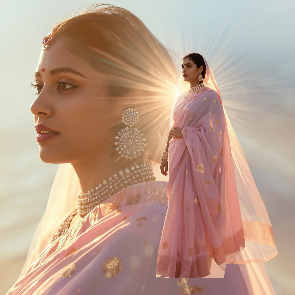 Festive Pastel Saree Infinite Awareness Expansion Collage | Boundless Perception Premium Prompt | Bridal Saree Ai Prompt