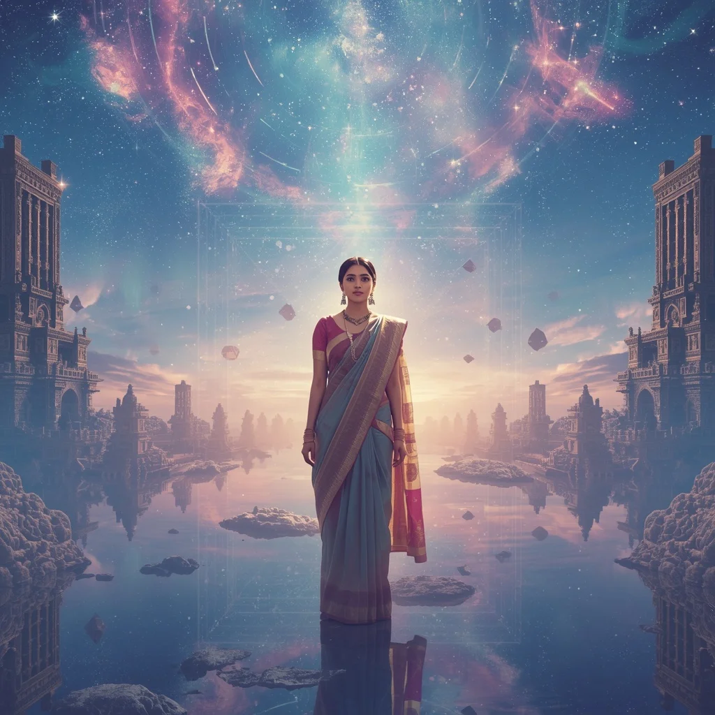 Festive Pastel Saree Infinite Celestial Crystal Aurora Eternity Nexus Omniverse Collage Premium | Best AI Art