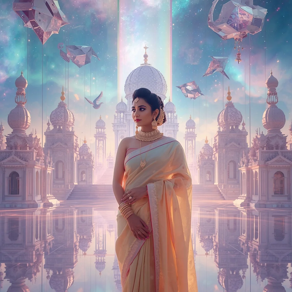 Festive Pastel Saree Infinite Celestial Crystal Sovereign Empire Collage Premium | Bridal Ai Prompt
