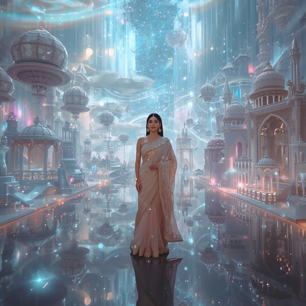 Festive Pastel Saree Infinite Crystal Aurora Celestial Empire Premium | 4k Ai Prompt