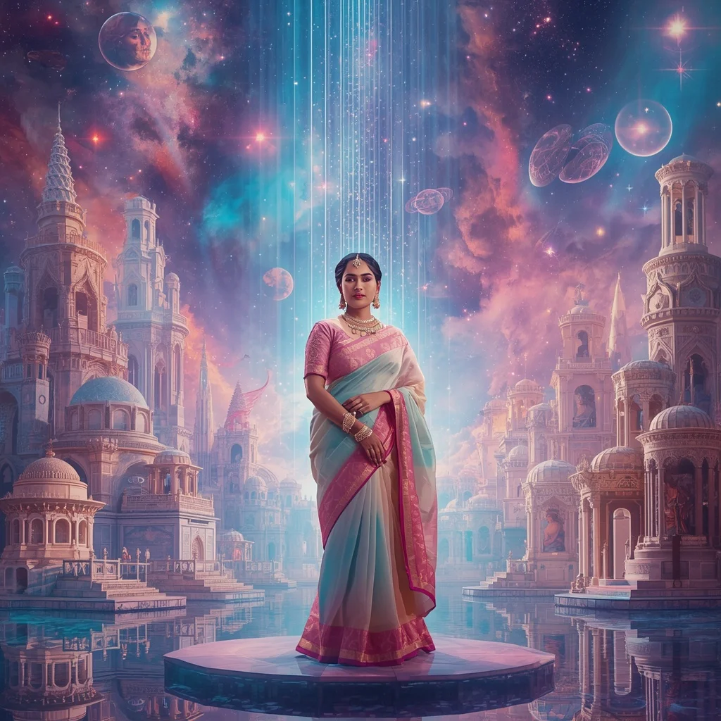 Festive Pastel Saree Infinite Crystal Aurora Celestial Pulse Infinity Reactor Collage Premium | Prompt Image