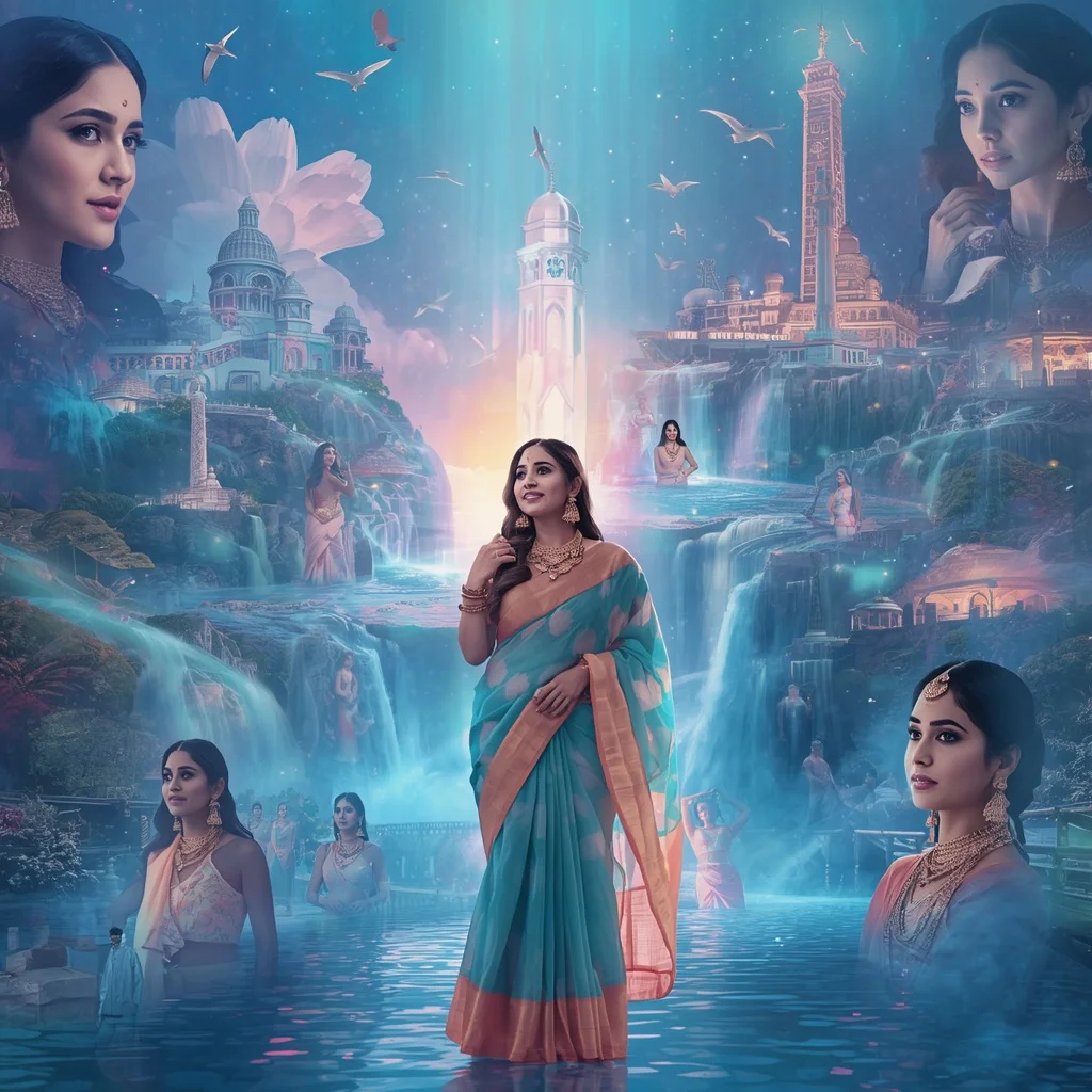 Festive Pastel Saree Infinite Crystal Aurora Celestial Realm Collage Premium | Prompt Seen Trending Girl 2026 Butterfly