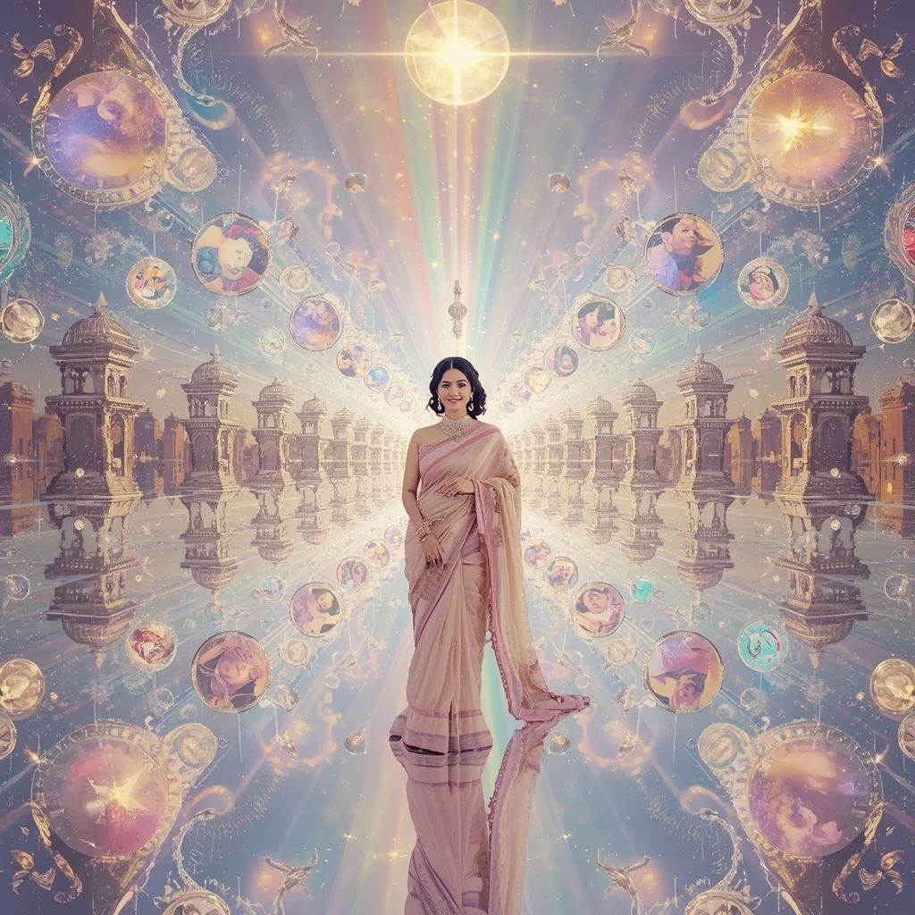 Festive Pastel Saree Infinite Crystal Celestial Dynasty Collage Luxury | Indian Girl Ai Prompt