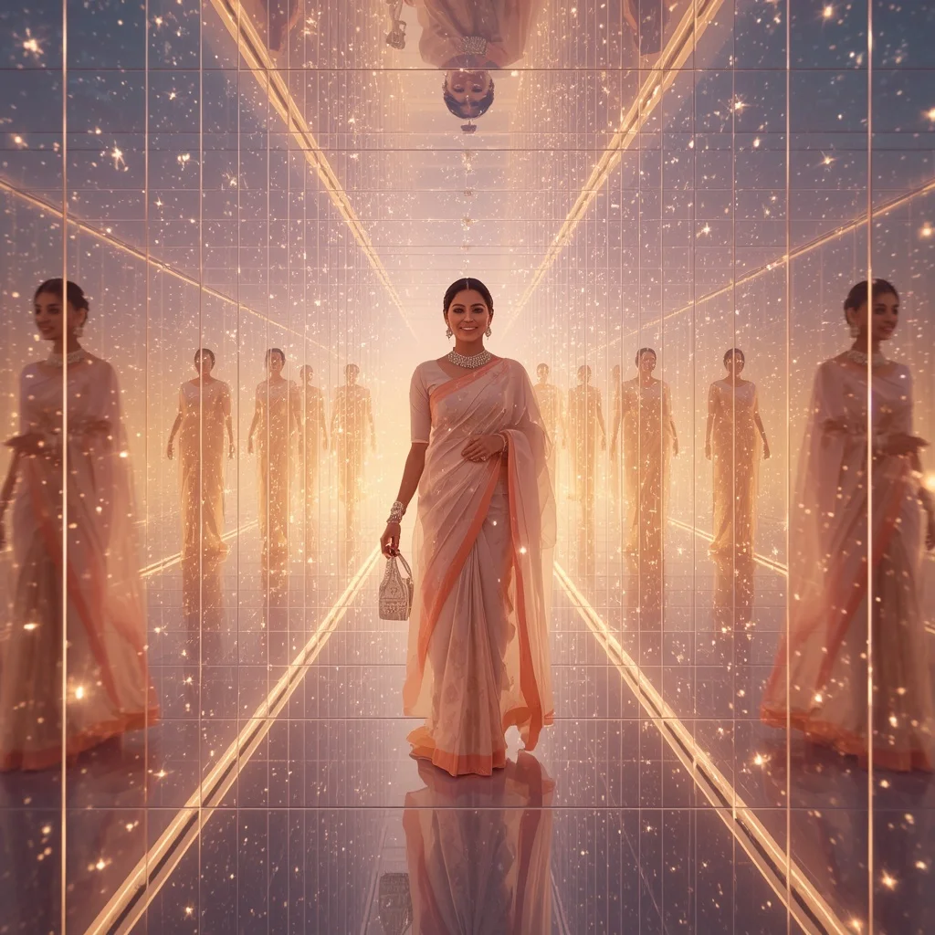 Festive Pastel Saree Infinite Crystal Galaxy Hallway Collage Luxury Cinematic | Festival Prompt