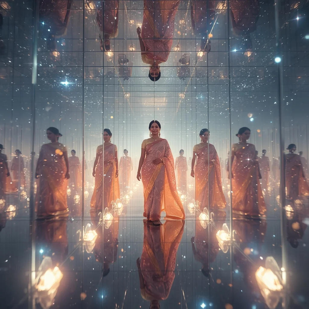 Festive Pastel Saree Infinite Crystal Star Temple Collage Luxury Cinematic | Ai Prompt For Social Media