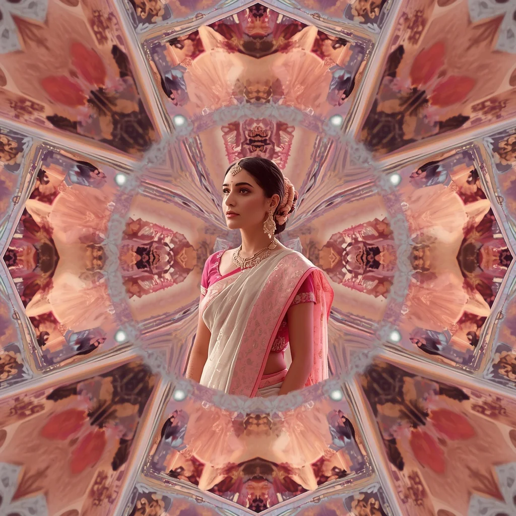 Festive Pastel Saree Infinite Glass Kaleidoscope Collage Premium | Luxury Ai Prompt