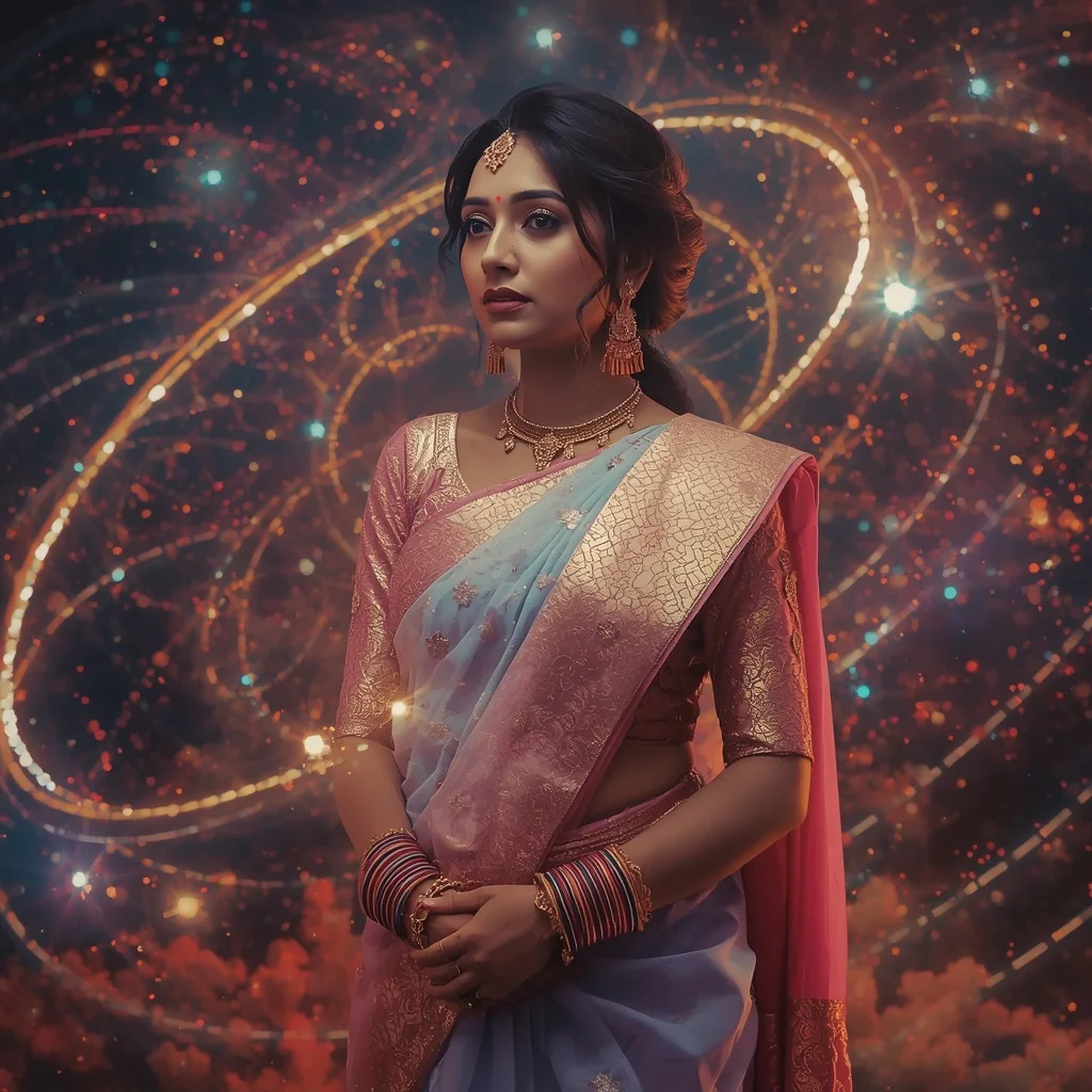 Festive Pastel Saree Infinite Light Orbit Celestial Fantasy Collage Premium Cinematic | Attitude Ai Prompt