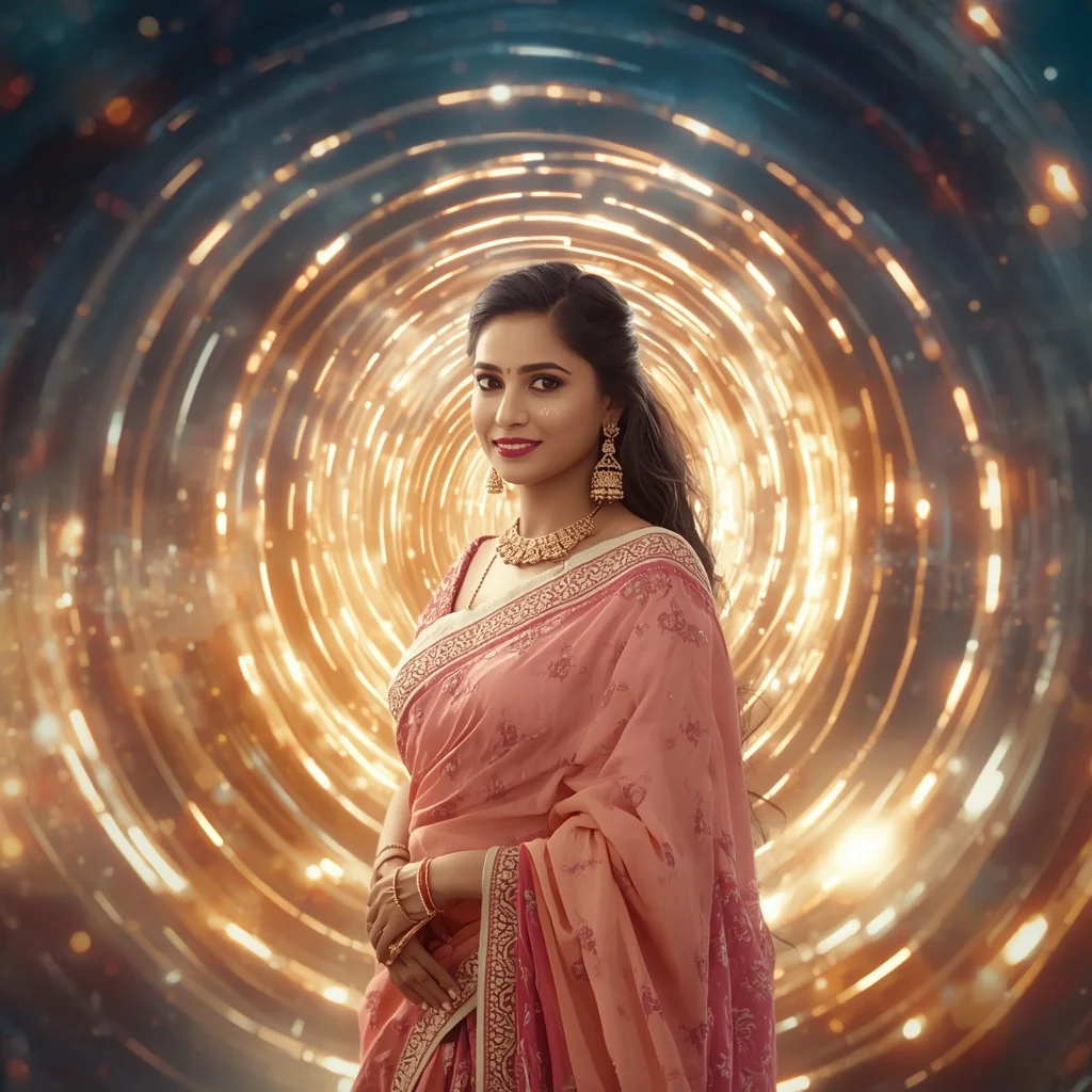 Festive Pastel Saree Infinite Light Orbit Celestial Kingdom Collage Premium Cinematic | Gemini Ai Prompt