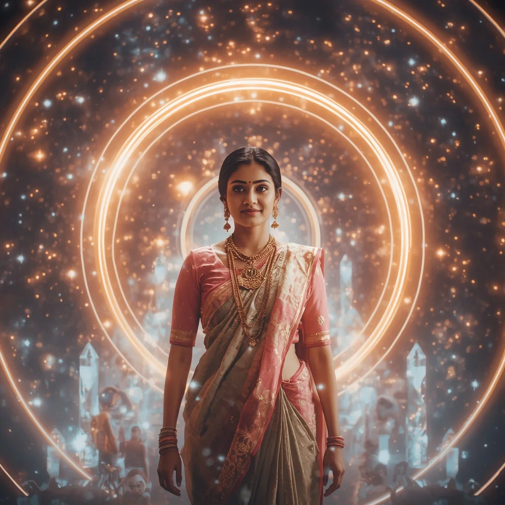 Festive Pastel Saree Infinite Light Orbit Crystal Empire Collage Premium Cinematic | Sora Ai Prompt
