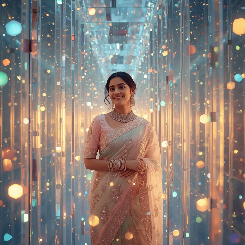 Festive Pastel Saree Infinite Prism Celestial Archive Collage Premium Cinematic | Prompt Seen Girl Photo Editing Chatgpt Download