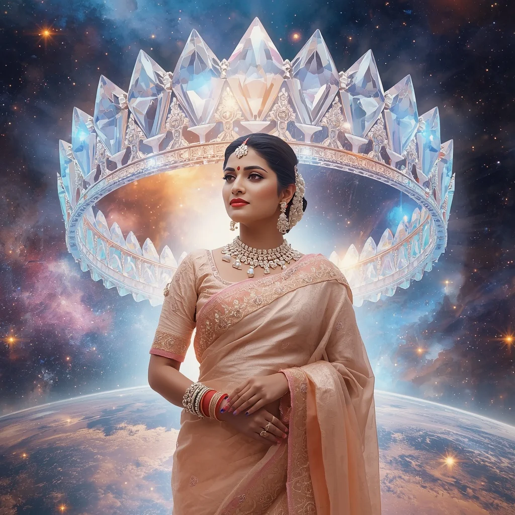 Festive Pastel Saree Infinity Crystal Crown Multiverse Collage | Instagram Post Ai Prompt