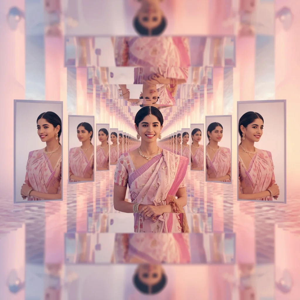Festive Pastel Saree Infinity Loop Collage | Indian Girl Endless Reflection Aesthetic Soft Cinematic Viral Prompt | Saree Prompt Copy Paste