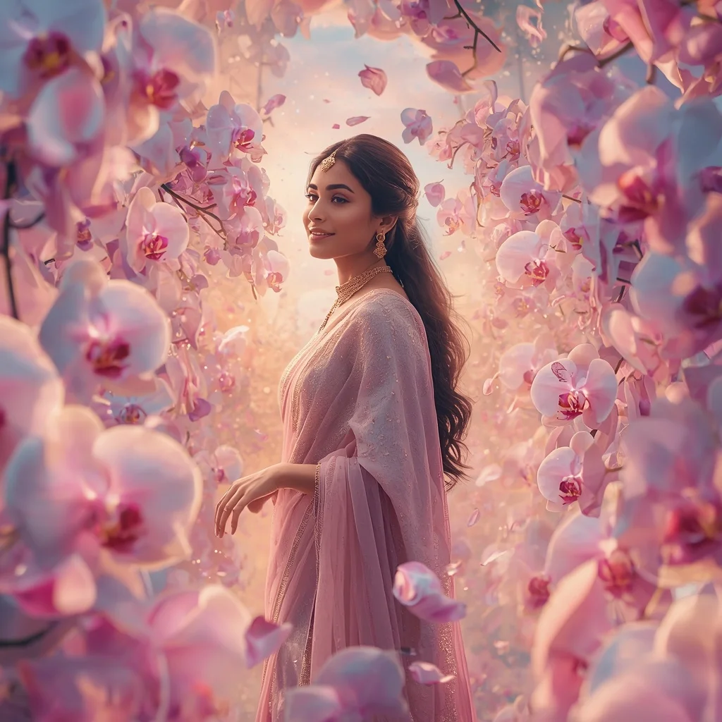 Festive Pastel Saree Layered Aurora Orchid Realms Collage Cinematic | Cinematic Ai Prompt