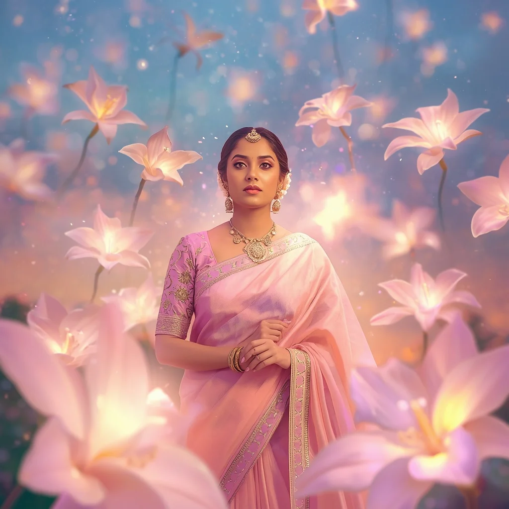 Festive Pastel Saree Light Gardenia Constellation Collage Cinematic | ChatGPT Photo Editing Prompts For Girl