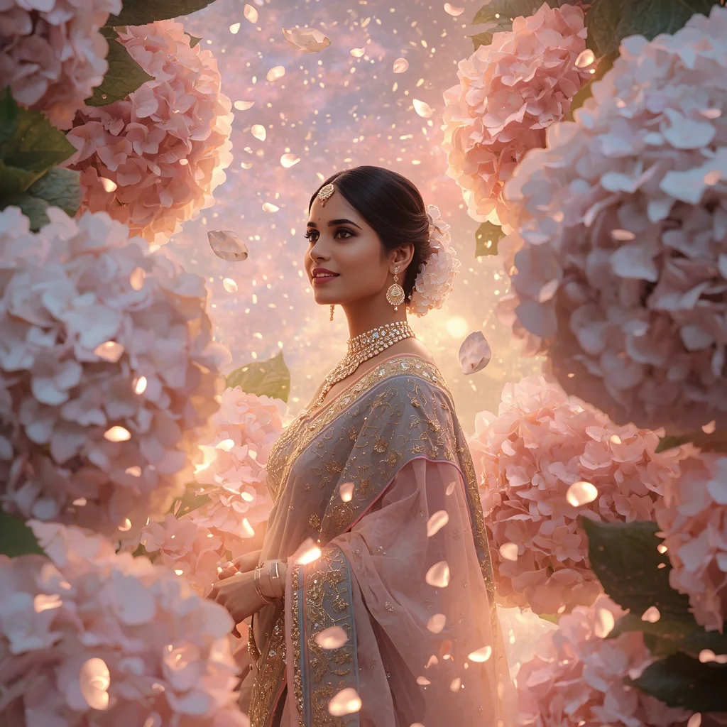 Festive Pastel Saree Light Hydrangea Galaxy Empire Collage Cinematic | Festive Prompt