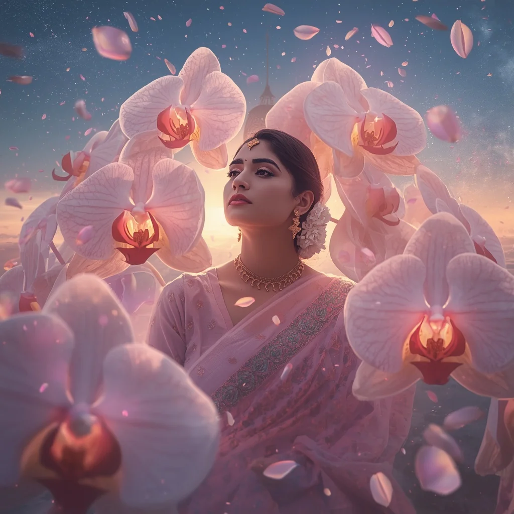 Festive Pastel Saree Light Orchid Galaxy Dream Basilica Horizon Collage Cinematic | Character Design Ai Prompt